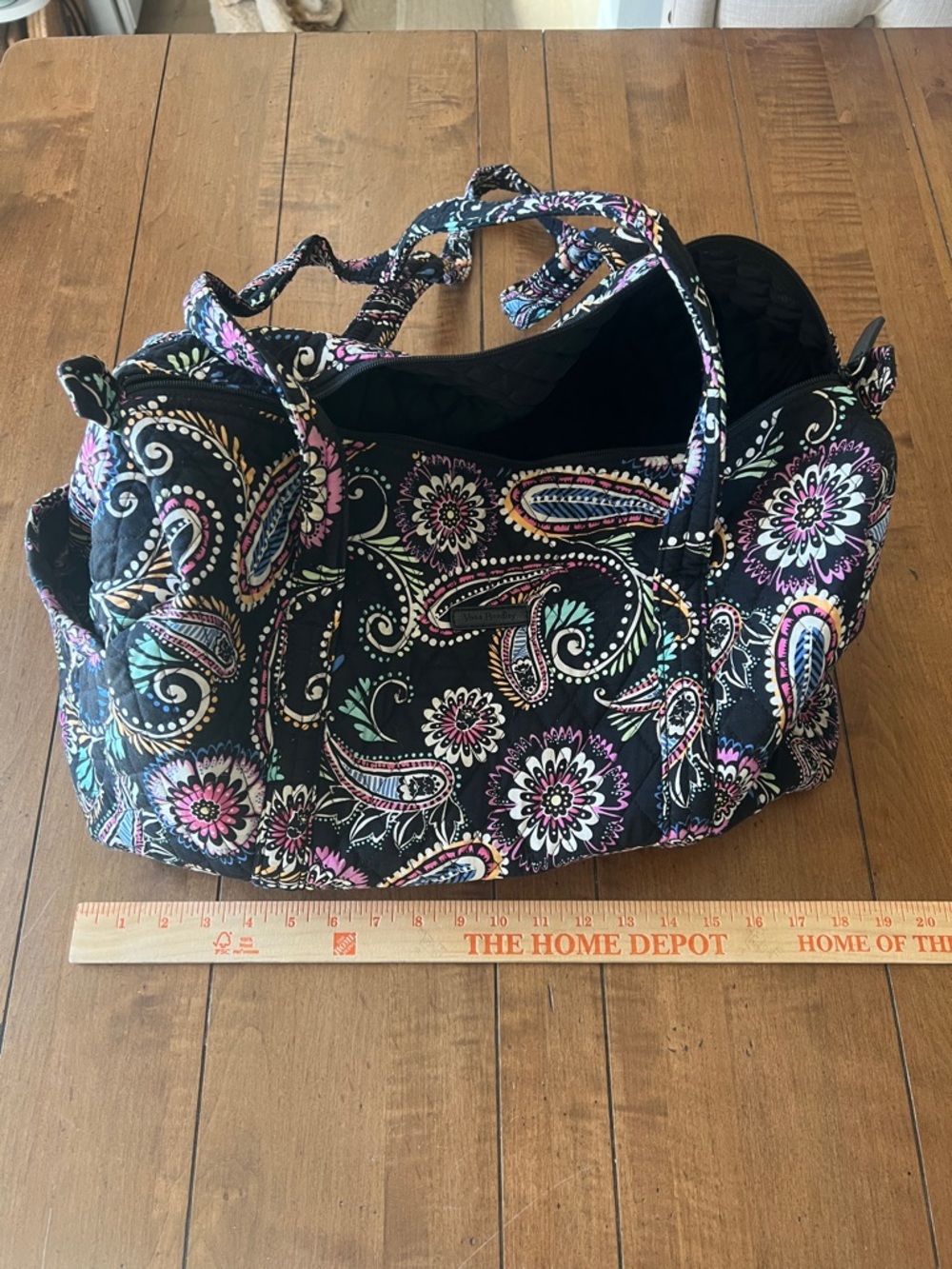 Vera Bradley quilted, Paisley Tote Bag - Black with Pink & Teal